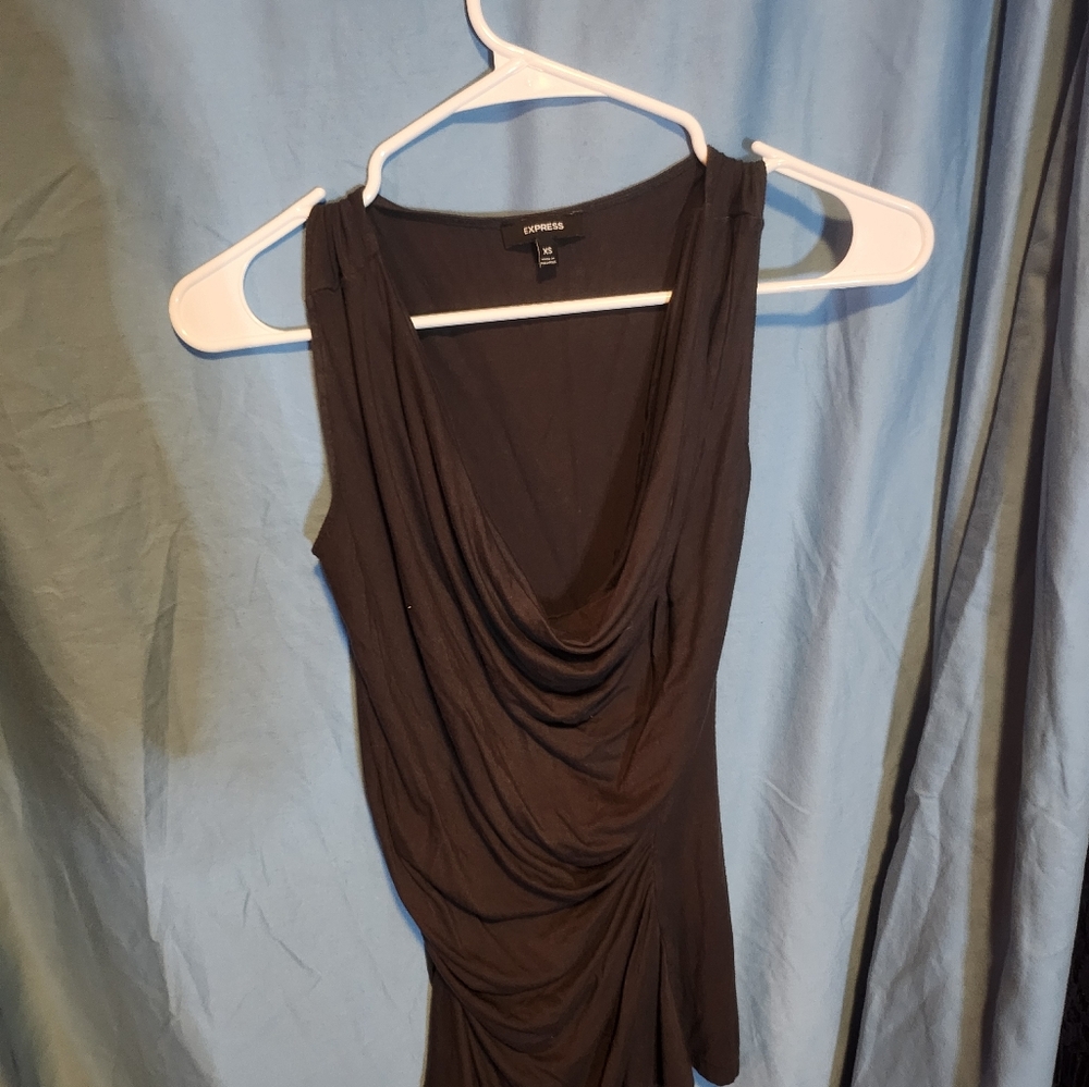 Express Dark Gray Ruched Cowl Neck Bodycon Top